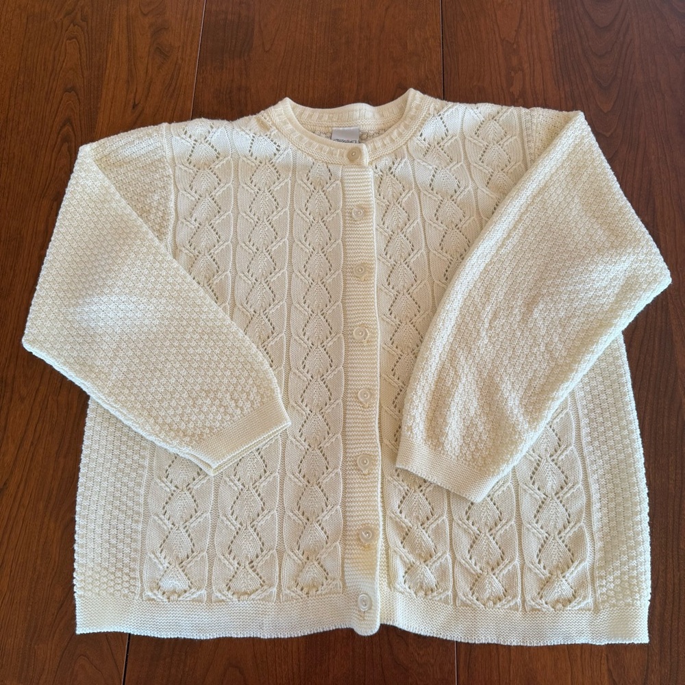 Haband Vintage Y2K Cream Cable Knit Design Button Front Cardigan Size L